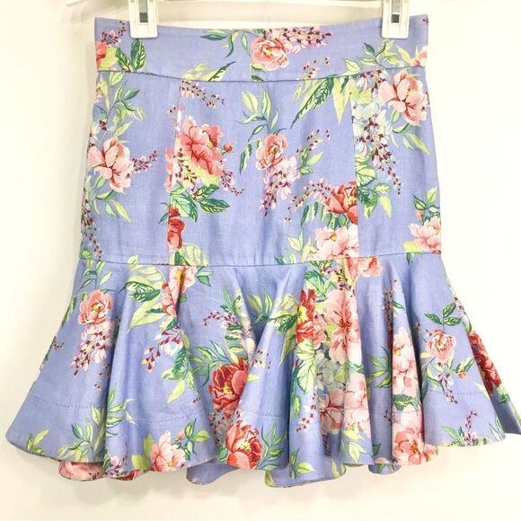 Zimmermann Blue Bellitude Flip Linen Floral Fluted Spring Peplum Mini Skirt - Picture 7 of 16